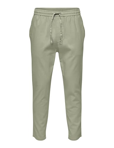 ONLY & SONS Herren O&S Relaxed Stoffhose Bequeme Leinen Baumwolle Pants ONSLINUS Freizeit Trousers mit Tunnelzug, Farben:Grün, Größe Hosen:M von ONLY & SONS