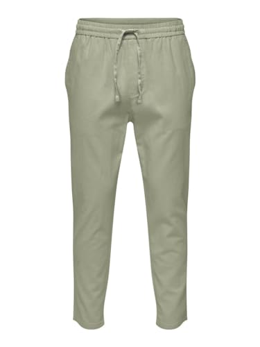 ONLY & SONS Herren O&S Relaxed Stoffhose Bequeme Leinen Baumwolle Pants ONSLINUS Freizeit Trousers mit Tunnelzug, Farben:Grün, Größe Hosen:S von ONLY & SONS