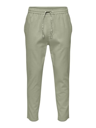 ONLY & SONS Herren O&S Relaxed Stoffhose Bequeme Leinen Baumwolle Pants ONSLINUS Freizeit Trousers mit Tunnelzug, Farben:Grün, Größe Hosen:XXL von ONLY & SONS