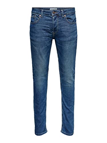 ONLY & SONS Herren O&S Slim Fit Jeans | Basic Hose Denim Pants ONSLOOM | Tapered Trousers Stoned Washed, Farben:Blau, Größe Jeans:34W / 32L von ONLY & SONS