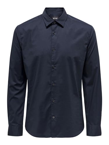 ONLY & SONS Herren Freizeit Hemd ONSANDY Slim Fit XS-XXL Schwarz Weiss Blau, Größe:L, Farbe:Dark Navy 22026000 von ONLY & SONS