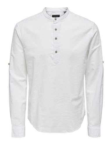 ONLY & SONS Herren Langarmshirt ONSCAIDEN - Slim Fit XS S M L XL XXL Beige Weiss, Größe:L, Farbe:White 22009883 von ONLY & SONS