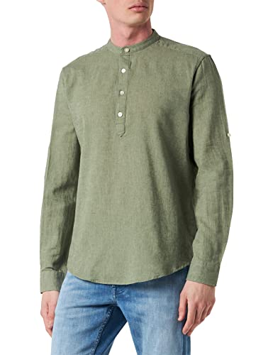 ONLY & SONS Herren ONSCAIDEN LS HALFPLACKT Linen Shirt NOOS Langarmshirt, Swamp, XXL von ONLY & SONS