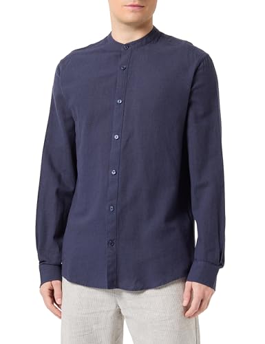ONLY & SONS Herren ONSCAIDEN LS SOLID Linen Mao Shirt NOOS Kurzarmhemd, Night Sky, L von ONLY & SONS