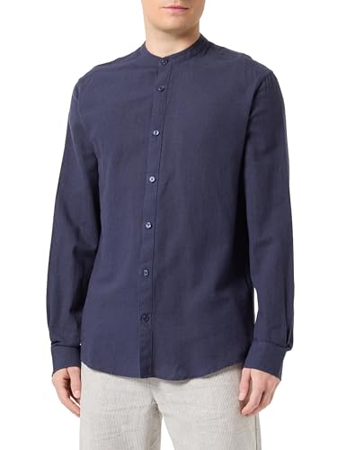 ONLY & SONS Herren ONSCAIDEN LS SOLID Linen Mao Shirt NOOS Kurzarmhemd, Night Sky, XL von ONLY & SONS