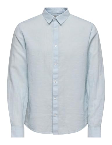 ONLY & SONS Herren ONSCAIDEN LS SOLID Linen Shirt NOOS Kurzarmhemd, Cashmere Blue, XXL von ONLY & SONS