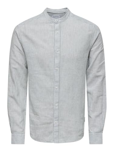 ONLY & SONS Herren ONSCAIDEN Life LS Mao Stripe Linen NOOS Leinenhemd, Sea Spray, L von ONLY & SONS