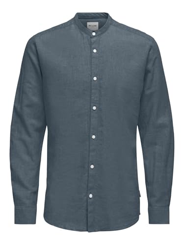 ONLY & SONS Herren ONSCAIDEN Life LS SOLID Linen Mao NOOS Businesshemd, Stormy Weather, Medium von Only & Sons