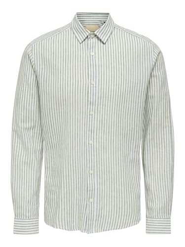 ONLY & SONS Herren ONSCAIDEN Life LS Stripe Linen 660 NOOS Leinenhemd, Sea Spray, M von ONLY & SONS