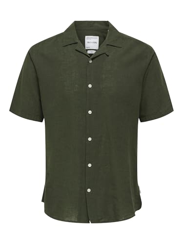 ONLY & SONS Herren ONSCAIDEN Life SS SOLID Resort LINENNOOS Kurzarmhemd, Kambaba, M von ONLY & SONS