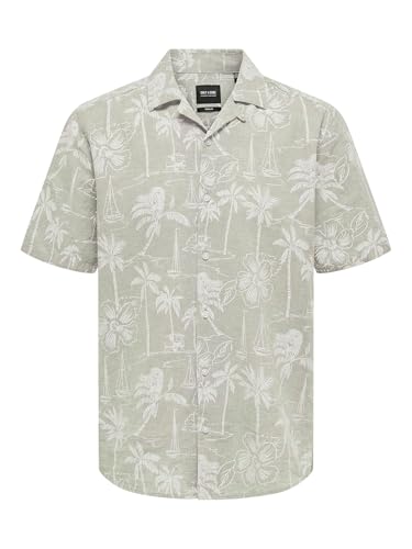 ONLY & SONS Herren ONSCAIDEN SS REG Hawaii AOP Linen NOOS Kurzarmhemd, Chinchilla, XS von ONLY & SONS