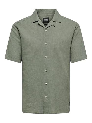 ONLY & SONS Herren ONSCAIDEN SS SOLID Resort Linen NOOS Kurzarmhemd, Swamp, S von Only & Sons