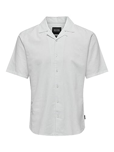 ONLY & SONS Herren ONSCAIDEN SS SOLID Resort Linen NOOS Kurzarmhemd, White, L von ONLY & SONS