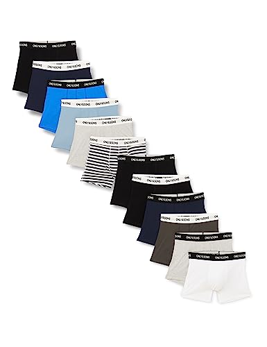 ONLY & SONS Herren ONSFITZ Mixed Trunk 12-Pack Boxershorts, Black/Detail:Navy White LG Black Stripe DS PB MS, M von ONLY & SONS