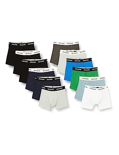 ONLY & SONS Herren ONSFITZ Mixed Trunk 12-Pack Boxershorts, Black/Detail:Navy White LGM Black Green DS PB MS, L von ONLY & SONS