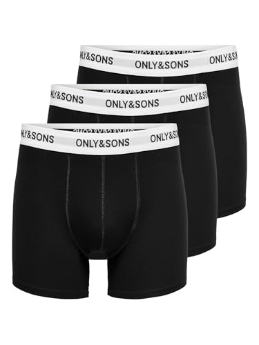 ONLY & SONS Herren Boxershorts ONSFITZ SOLID Black Trunk 3er Pack S M L XL XXL, Größe:L, Farbe:Black Black Waist & Black Logo 22028589 von ONLY & SONS