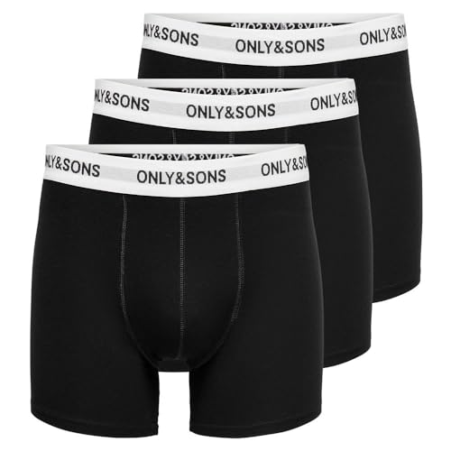 ONLY & SONS Herren ONSFITZ SOLID Trunk 3PACK NOOS Boxershorts, Black/Detail:White Waist Black Logo, XL von ONLY & SONS