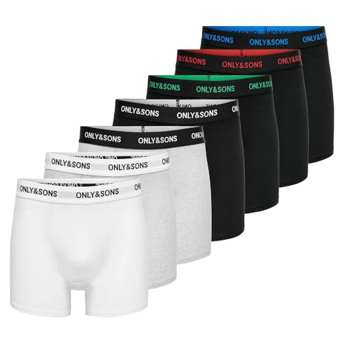 ONLY & SONS Herren ONSFITZ SOLID Trunk 7-Pack NOOS Boxershorts, Black/Detail:4 Black 1 White 2 MGM, M von ONLY & SONS