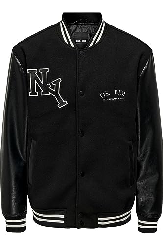 ONLY & SONS Herren ONSJAY Varsity 23 Jacket OTW Bomberjacke, Black, L von ONLY & SONS