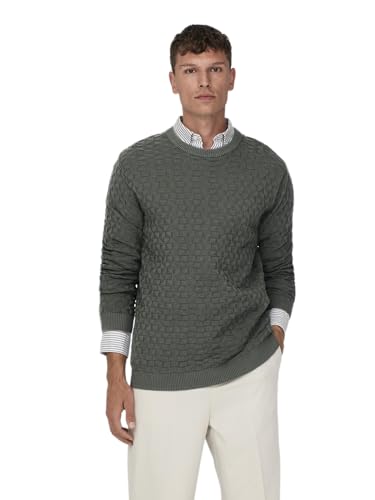 ONLY & SONS Lässiger Pullover Gerippter Karo Feinstrick Longsleeve Design Muster Sweater von ONLY & SONS