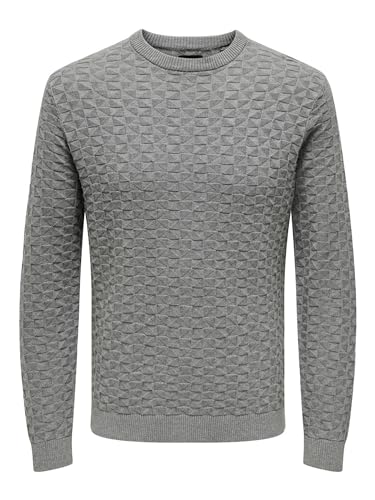 ONLY & SONS Herren ONSKALLE REG 12 STRUC Crew Knit NOOS Strickpullover, Light Grey Melange, Medium von ONLY & SONS