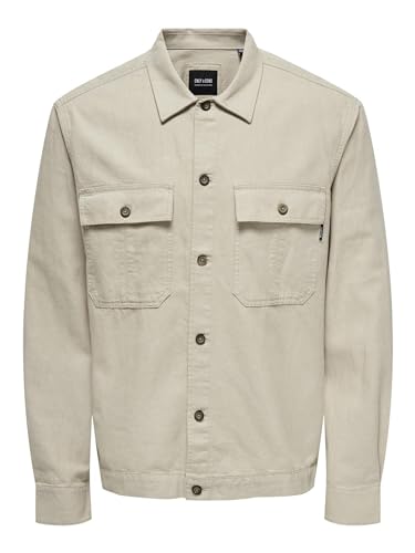 ONLY & SONS Herren ONSKENNET LS Linen Overshirt NOOS Langarmhemd, Silver Lining, M von ONLY & SONS