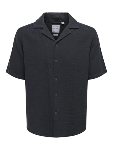 ONLY & SONS Herren ONSLATHAM RLXSS Resort Linen STRUC SHI Kurzarmhemd, Dark Navy, XXL von ONLY & SONS