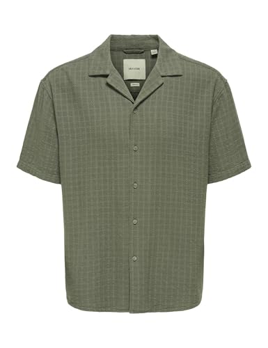 ONLY & SONS Herren ONSLATHAM RLXSS Resort Linen STRUC SHI Kurzarmhemd, Dusty Olive, S von ONLY & SONS