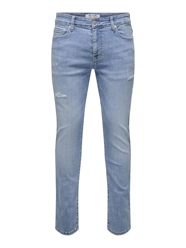 ONLY & SONS Herren ONSLOOM Slim LB Destroy 1857 MAT DNM Jeans, Light Blue Denim, 28 W/30 L von ONLY & SONS