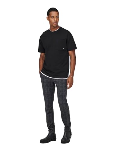 ONLY & SONS Herren Chino Hose ONSMARK Slim Check 9887 - Slim Fit - Stretch, Größe:28W / 30L, Farbe:Black 22019887 von ONLY & SONS