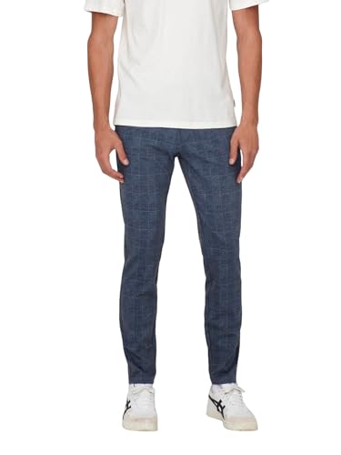 ONLY & SONS Herren Chino Hose ONSMARK Slim Check 9887 - Slim Fit - Stretch, Größe:32W / 32L, Farbe:Dress Blues 22019887 von ONLY & SONS