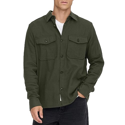 ONLY & SONS Herren ONSMILO LS SOLID Overshirt NOOS Flanellhemd, Forest Night, S von ONLY & SONS