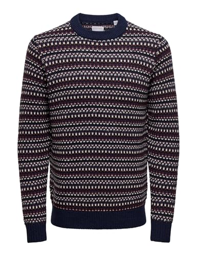 ONLY & SONS Herren Onsmusa Reg 3 Struc Crew Knit Strickpullover, Navy Blazer, Medium von ONLY & SONS