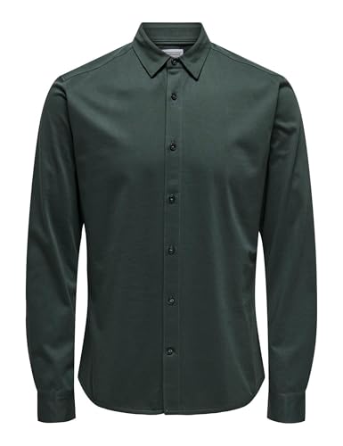 ONLY & SONS Herren Onsrobin Button Under Ls Stretch Shirt Langarmhemd, Darkest Spruce, L von Only & Sons