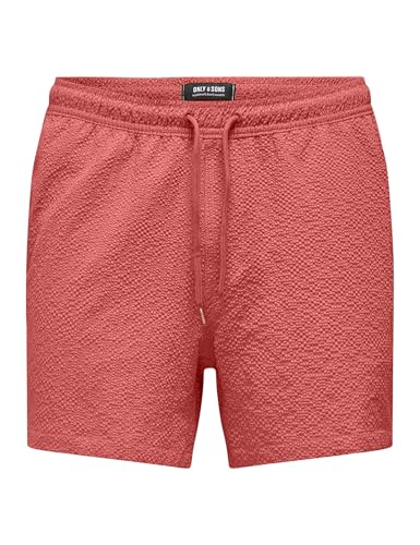 ONLY & SONS Herren ONSTED Life SOLID Seersucker Swim NOOS Badeshorts, Dusty Cedar, Small von ONLY & SONS