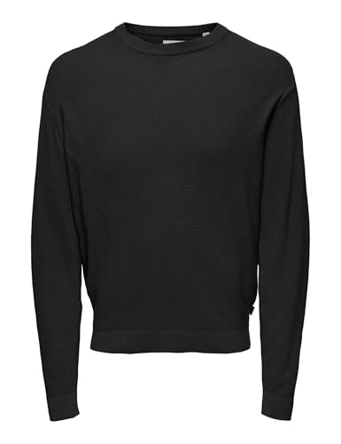ONLY & SONS Herren ONSTONY DS 12 LS Waffle Crew Knit Strickpullover, Black, Large von ONLY & SONS