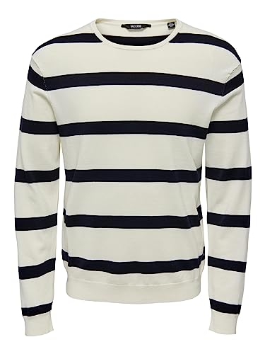 ONLY & SONS Herren ONSWYLER Life REG 14 LS Stripe Crew Knit Pullover, Star White, X-Large von ONLY & SONS