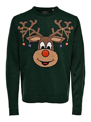 ONLY & SONS Herren ONSXMAS 7 Funny Front Badge Knit Strickpullover, Pine Grove, XL von ONLY & SONS