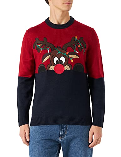 ONLY & SONS Herren ONSXMAS REG Block Crew Knit Strickpullover, Pompeian Red, S von ONLY & SONS