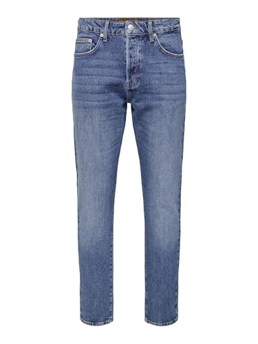ONLY & SONS Herren Denim Jeans Regular Fit 5-Pocket Style Hose Verkürzt mit Knopfleiste ONSYOKE, Farben:Blau, Größe Jeans:34W / 32L, Beinlänge:L32 von ONLY & SONS