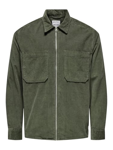 ONLY & SONS Herren Onsalp 14w RLX 2pkt Washd Cord Zip Langarmhemd, Castor Gray, S EU von ONLY & SONS