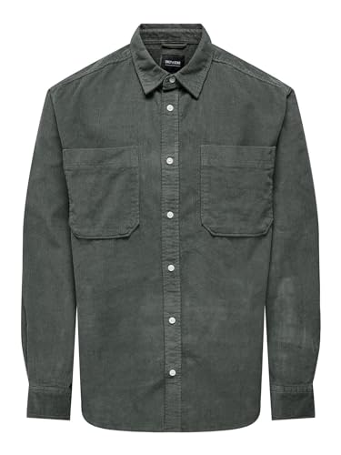 ONLY & SONS Herren Onsalp Rlx 2pkt Washd Cord Ls Shirt Noos, Castor Gray, L von Only & Sons
