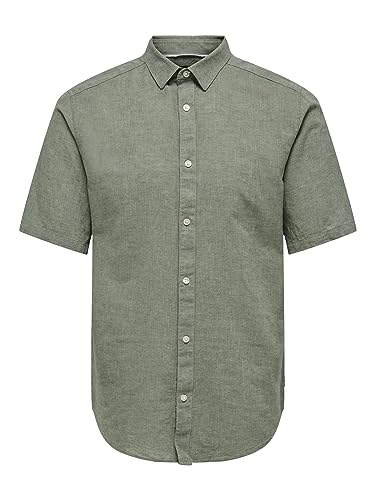 ONLY & SONS Herren Onscaiden Ss Solid Linen Shirt Noos, Swamp, L von ONLY & SONS