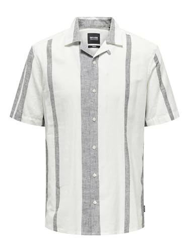 ONLY & SONS Herren Onscaiden Ss Stripe Linen Resort Noos, Cloud Dancer, XS von ONLY & SONS