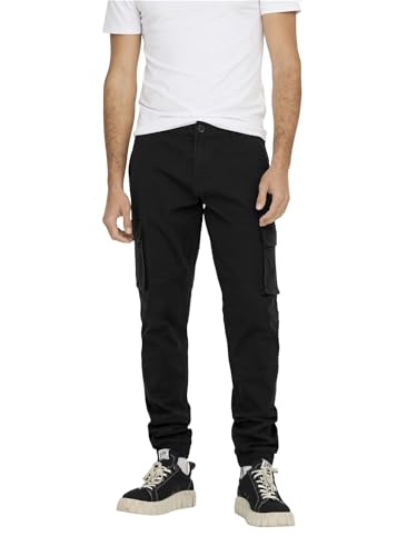 ONLY & SONS Herren Cargo Hose ONSCAM Stage 6687 - Tapered Fit - Grau W27-W38, Größe:30W / 30L, Farbe:Black 22016687 von ONLY & SONS