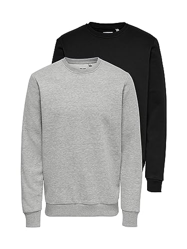 ONLY & SONS Herren Onsceres Crew Neck Sweat 2-pack, Black/Pack:1 Black 1 Lgm, XL von ONLY & SONS