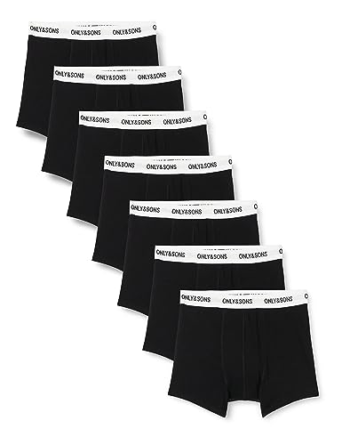 ONLY & SONS Herren Boxershorts ONSFITZ SOLID Black Trunk 7er Pack XS - XXL, Größe:XL, Farbe:Black White Waist Black Logo 22028438 von ONLY & SONS