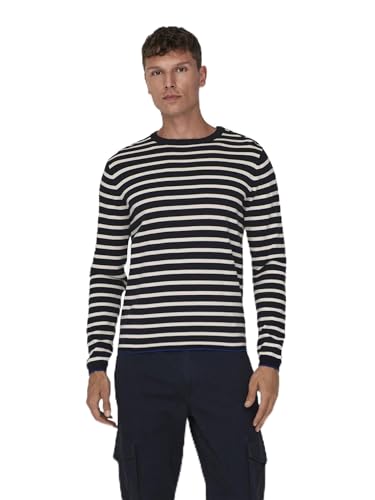 ONLY & SONS Herren Onskalby Reg 12 Stripe Knit, Dark Navy, S von ONLY & SONS