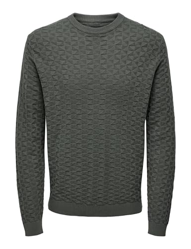 ONLY & SONS Lässiger Pullover Gerippter Karo Feinstrick Longsleeve Design Muster Sweater von ONLY & SONS