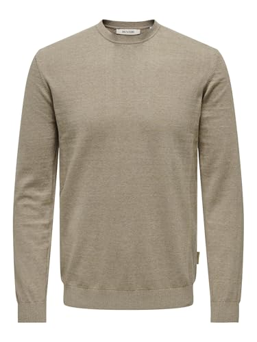 ONLY & SONS Herren Onsloui Reg 12 Mel Crew Knit Strickpullover, Desert Taupe/Detail:Melange, M EU von ONLY & SONS